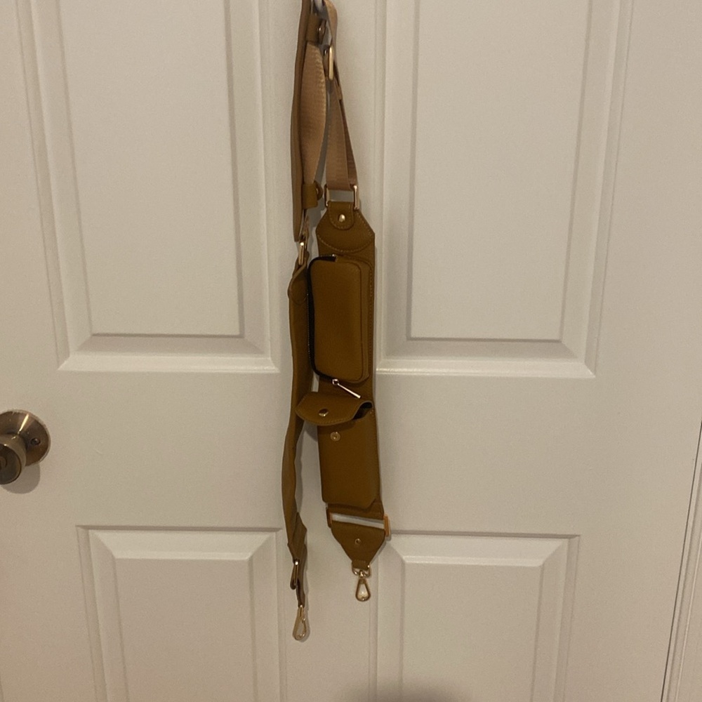 Stylish Tan Vegan Leather Purse Strap wth Multiple Pockets